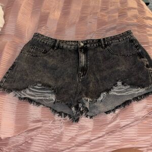 Black washed jean shorts
